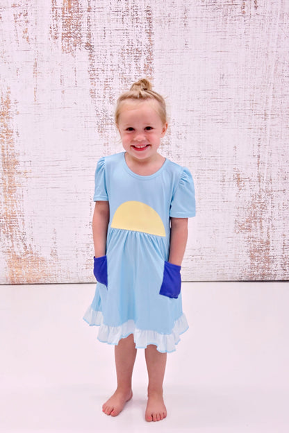 Blue Dog Milk Silk Ruffle Dress