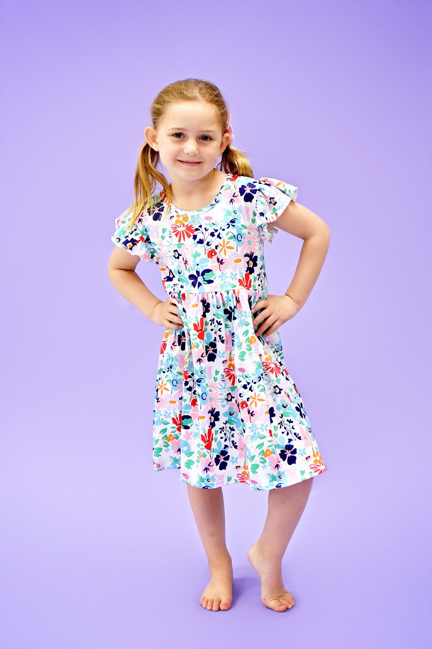 White Floral Long Flutter Milk Silk Dress