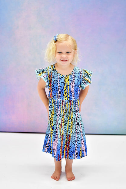 Wild Blue Milk Silk Long Flutter Dress