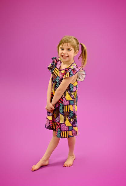 Patchwork Milk Silk Flutter Dress