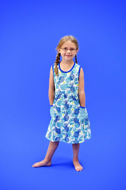 Teal Pineapple Milk Silk Pocket Tank Dress