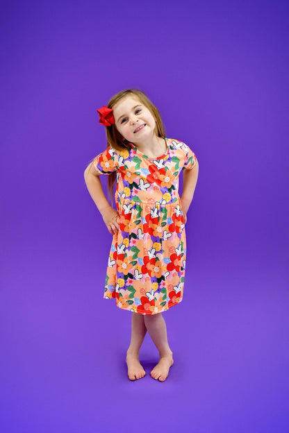 Peach Peek A Boo Short Sleeve Milk Silk Dress
