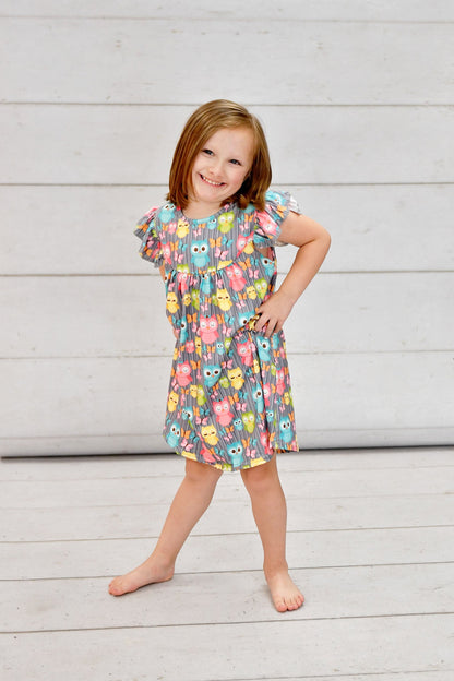 Owl Milk Silk Flutter Dress