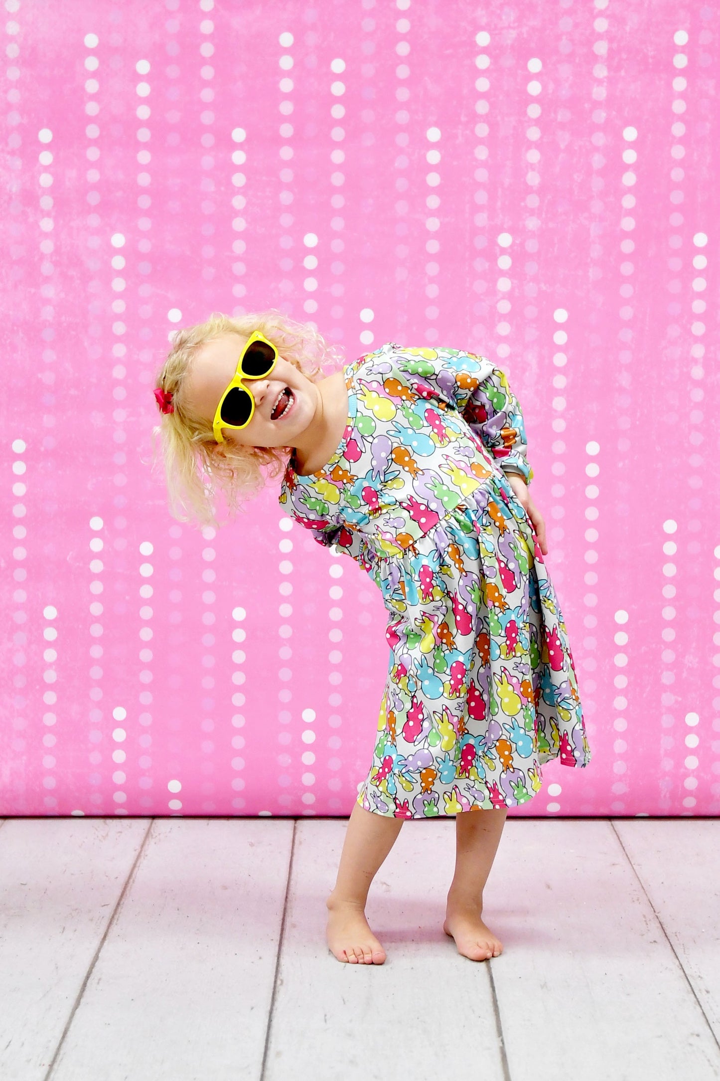 Polka Dot Bunnies Long Sleeve Milk Silk Dress
