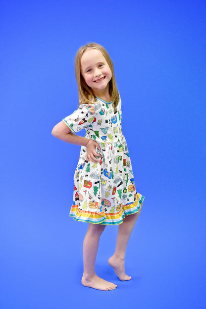 Camping Short Sleeve Ruffle Milk Silk Dress