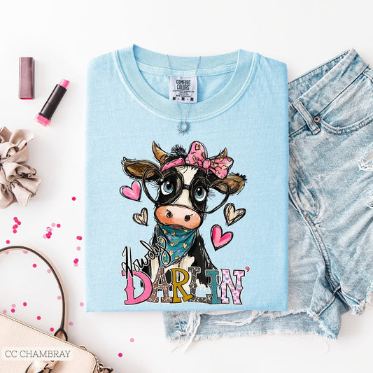 Howdy Darlin - Cow with heart glasses