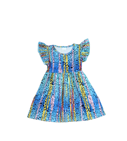 Wild Blue Milk Silk Long Flutter Dress
