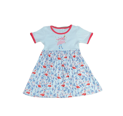 Christmas Flamingo Short Sleeve Milk Silk Dress