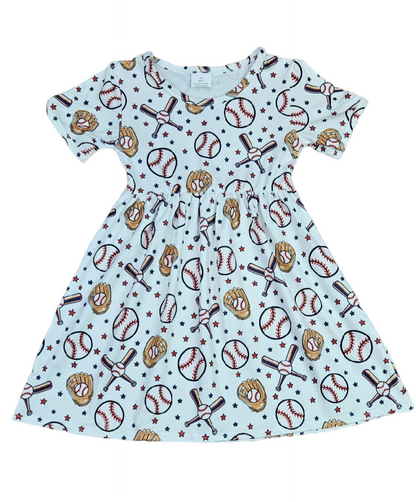 Take Me Out To The Ball Game Short Sleeve Milk Silk Dress