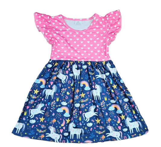 Unicorn Heart Top Long Flutter Milk Silk Dress