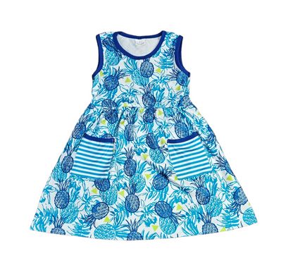 Teal Pineapple Milk Silk Pocket Tank Dress