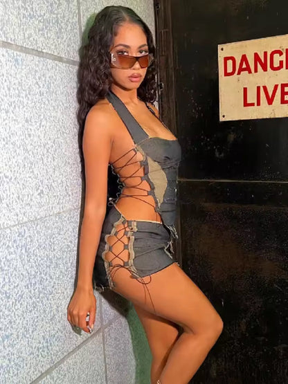 Patchwork Lace-Up Set