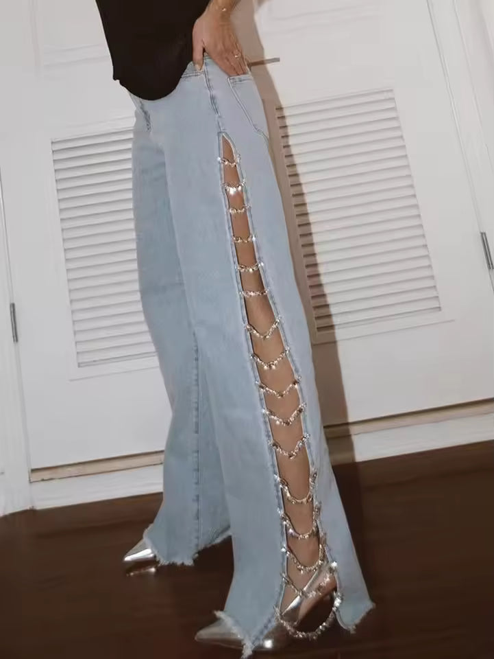 Crystal Ladder Flare Jeans