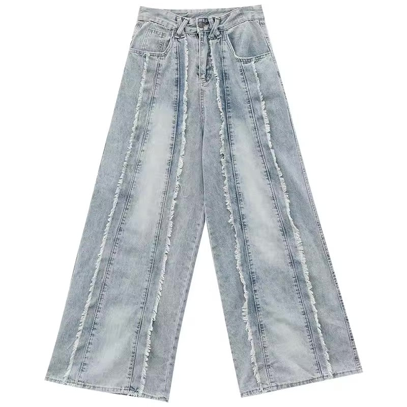 Frayed Seam Wide-Leg Jeans