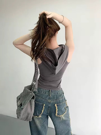 Sleeveless Hooded Top