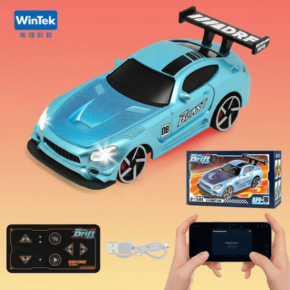 2026 Wintek 1:64 Mini Drift RC Car – Adult Desktop Racing Toy, App-Controlled RC with LED Lights & Adjustable Speed, Cool Gift for Boyfriend & Men