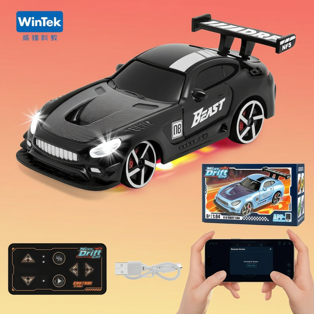 2026 Wintek 1:64 Mini Drift RC Car – Adult Desktop Racing Toy, App-Controlled RC with LED Lights & Adjustable Speed, Cool Gift for Boyfriend & Men