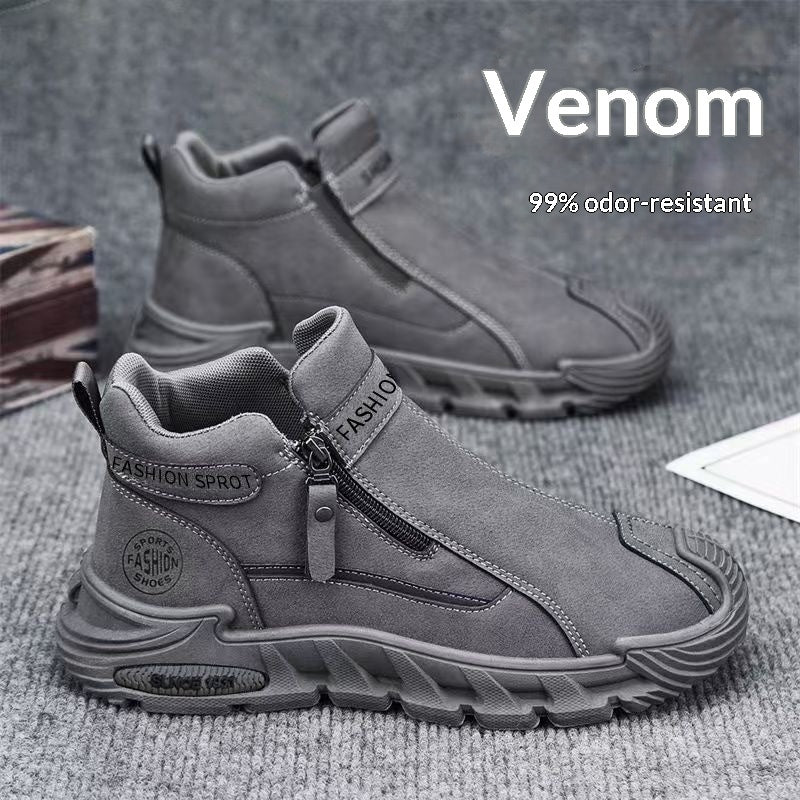 Men's Slip-Resistant Work Shoes - Versatile Zipper Workwear Footwear with Non-Slip Rubber Sole
