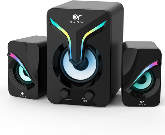 OR O R O W OROW Computer Speakers,Mini PC Speakers with Subwoofer,2.1 Desktop Speaker with RGB Lights,Usb Powered, Stereo Sound,Gaming Speakerwith 3.5Mm Aux Cable for Monitor/Laptop/Tablet(S212)