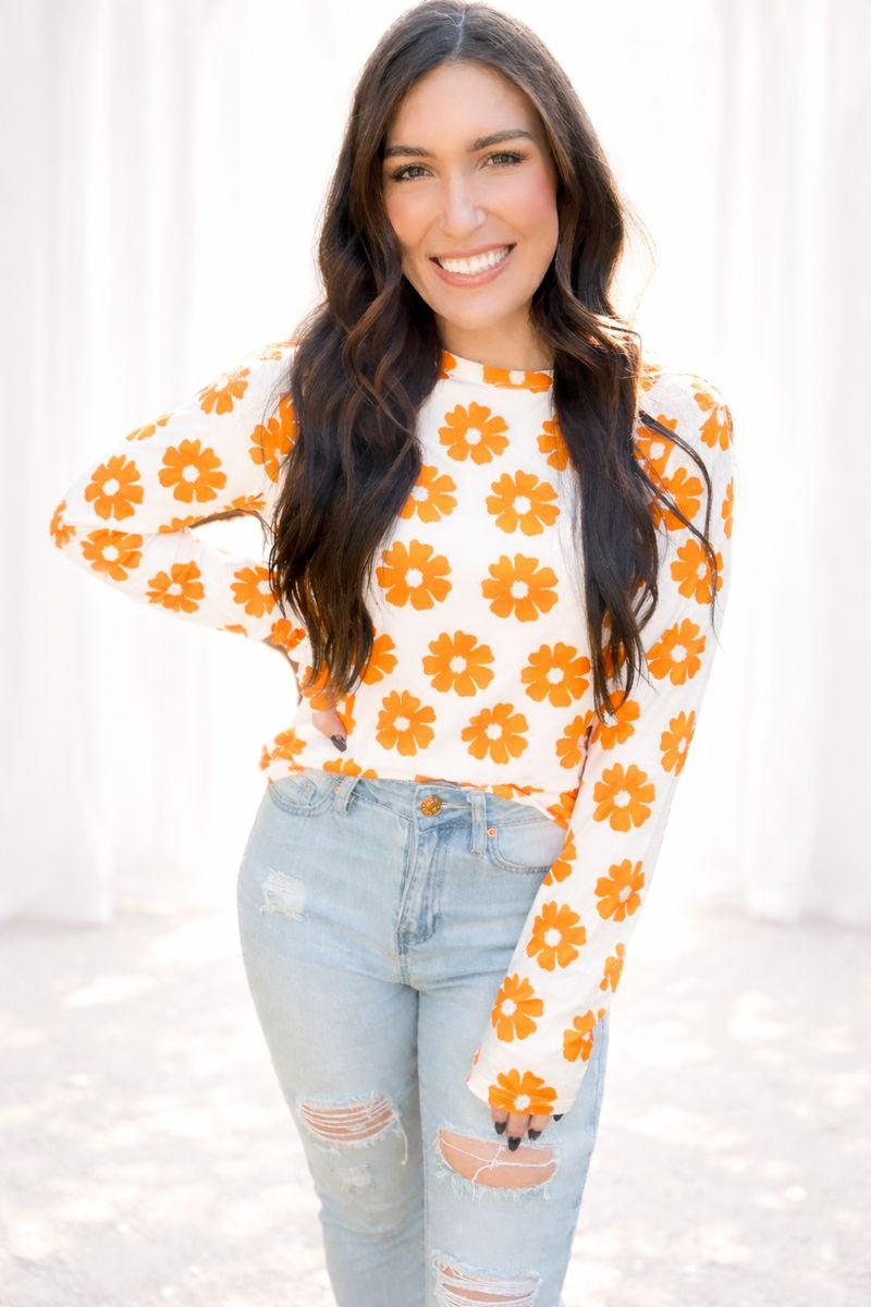 Delia Daisy Print Long Sleeve Top