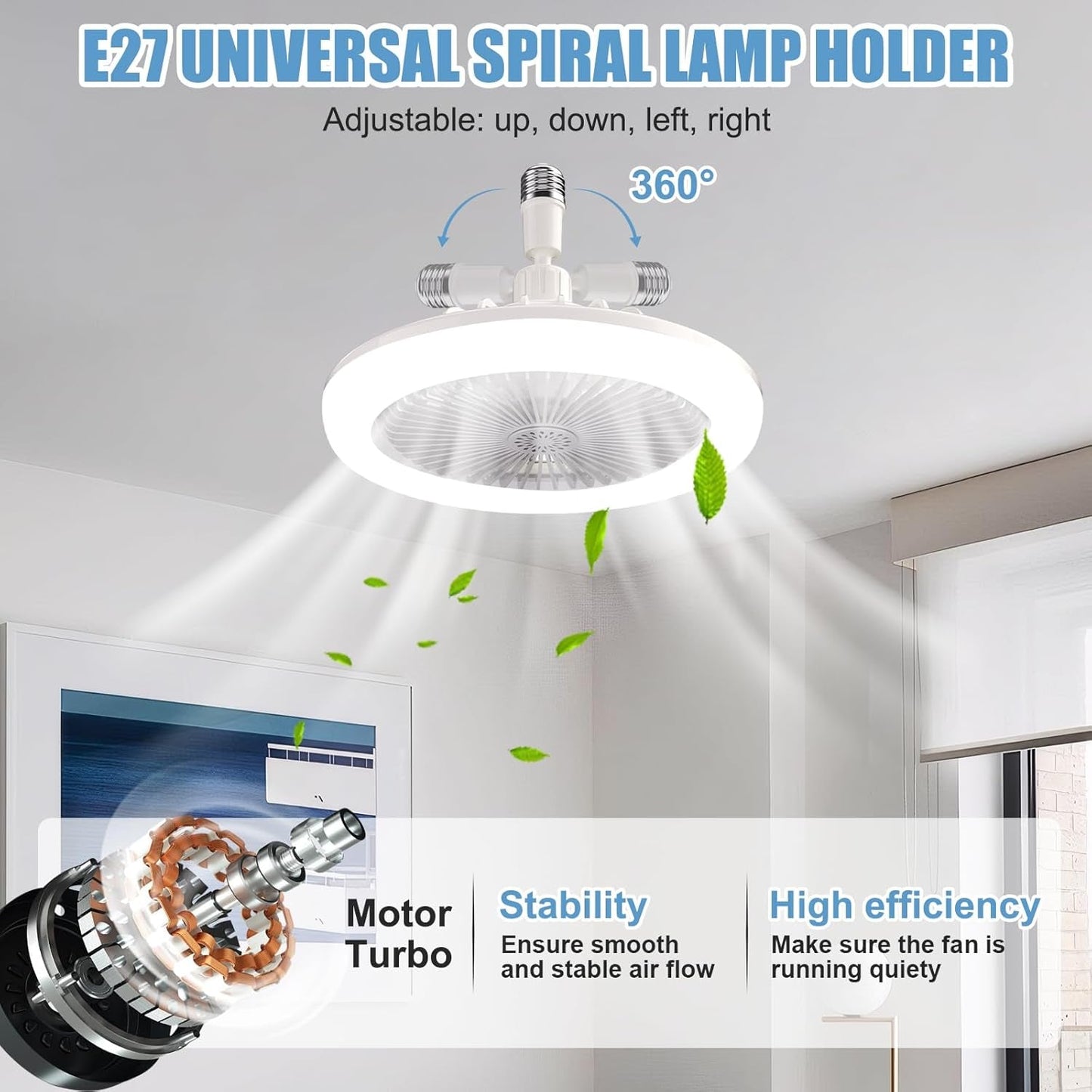 Ceiling Fan with Lights E27 30W Ceiling Light with Fans and Remote Control Timing 3 Color Dimmable LED Lamp 3 Speeds Whisper-Quiet Ceiling Light Bulb Fan for Bedroom Home Office Dormitory