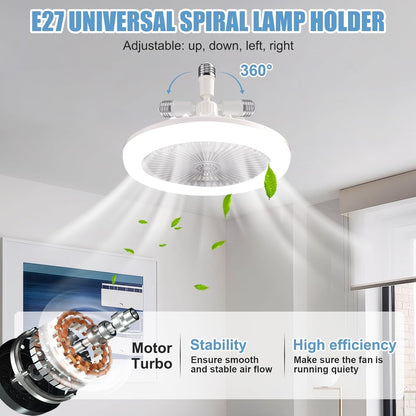 Ceiling Fan with Lights E27 30W Ceiling Light with Fans and Remote Control Timing 3 Color Dimmable LED Lamp 3 Speeds Whisper-Quiet Ceiling Light Bulb Fan for Bedroom Home Office Dormitory