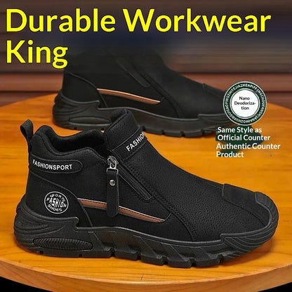 Men's Slip-Resistant Work Shoes - Versatile Zipper Workwear Footwear with Non-Slip Rubber Sole
