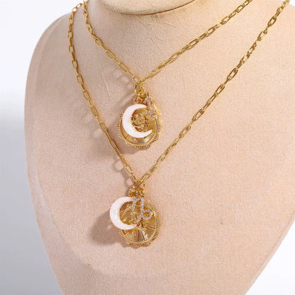 3 Charm Zodiac & Moon Cubic Zirconia Pendant Necklace