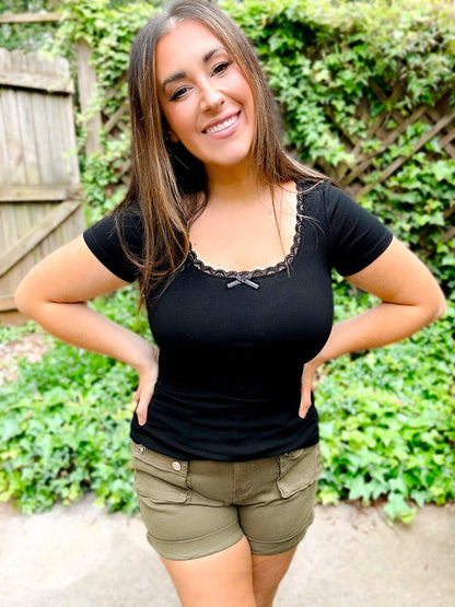 Lace Trim Forever Soft Ribbed Tee