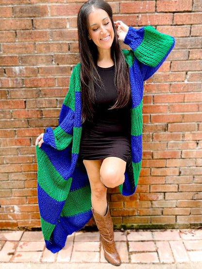 Oversized Chunky Striped Balloon Sleeve Cardigan