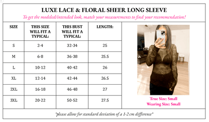 Luxe Lace and Floral Textured Long Sleeve Sheer Top